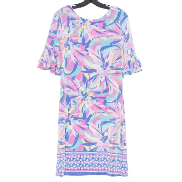 Pappagallo Dress Bell Sleeve Coastal Preppy Tropical Retro Bright Bold Medium - Picture 2 of 7